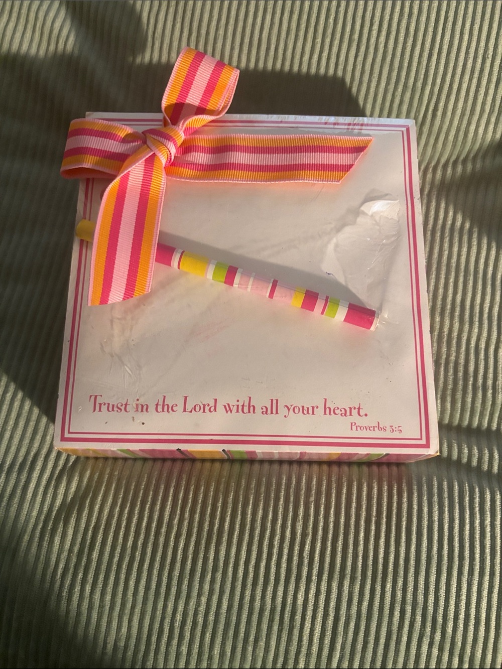 Striped Pink & Yellow Notepad Set with Bow
